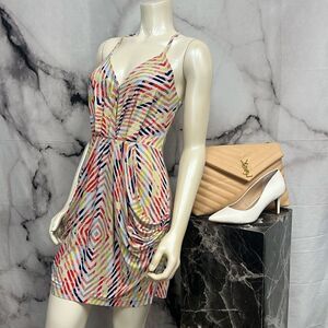 BCBG generation yellow red blue white print dress